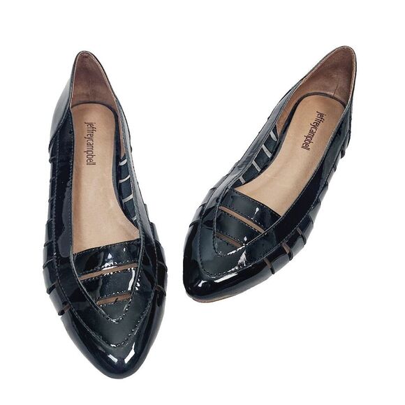Jeffrey Campbell Muscatel Ballet Flats 8 Black‎ Patent Leather Strappy Slip-On - Picture 1 of 9